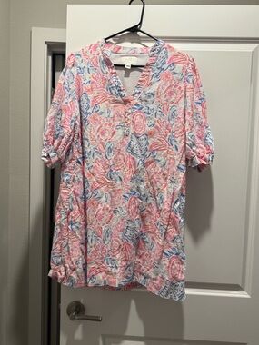 Lilly Pulitzer Pink & Blue Paisley V-Neck Tunic
